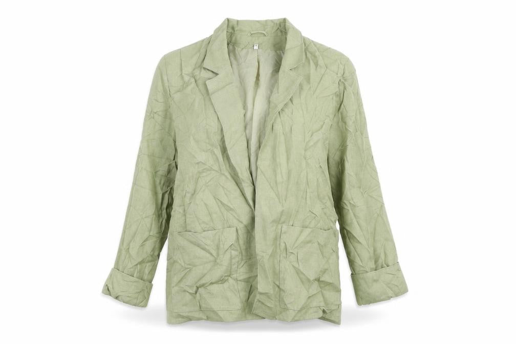 Front view of Preworn women’s green jacket blazer, size UK 12