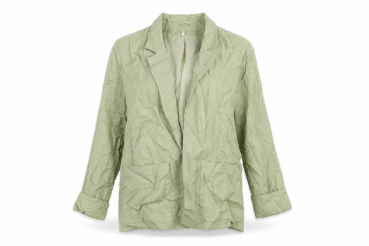 Front view of Preworn women’s green jacket blazer, size UK 12