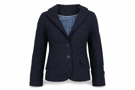 Front view of Next` women’s black striped jacket blazer, size UK 12