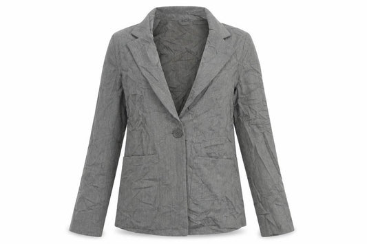 Front view of Divided women’s grey striped jacket blazer, size UK 10