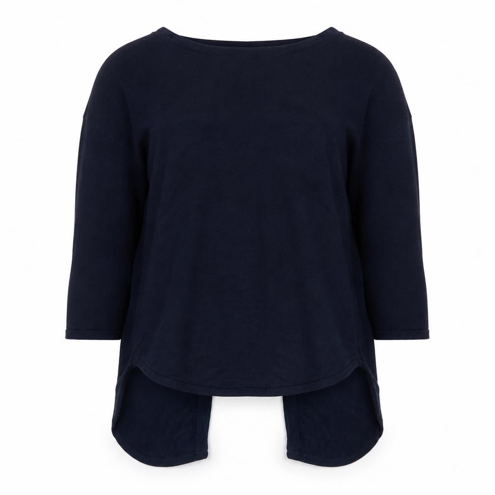Front view of Oasis women’s blue round neck viscose jumper, size S