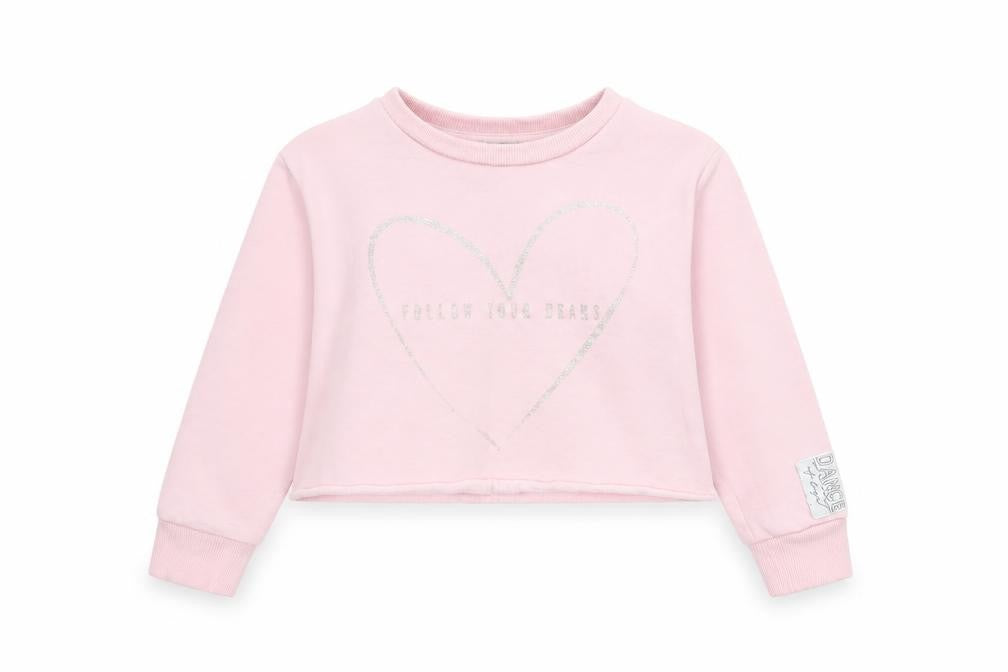 Front view of George girls’ pink cotton pullover sweatshirt, size 4-5, years pullover - follow your heart