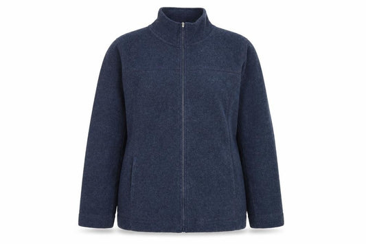 Front view of Active women’s blue polyester full zip sweatshirt, size UK 12, zip