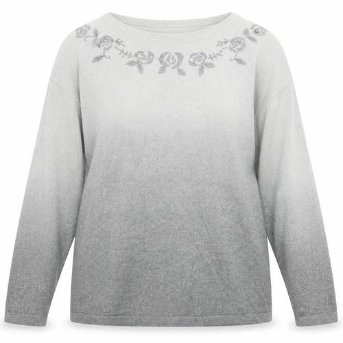 Fay Louise Womens Grey Round Neck Floral Acrylic Pullover Jumper One Size