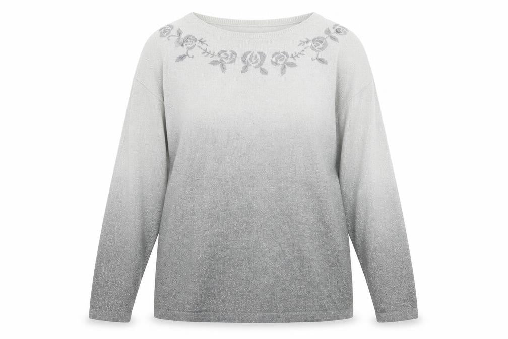 Fay Louise Womens Grey Round Neck Floral Acrylic Pullover Jumper One Size