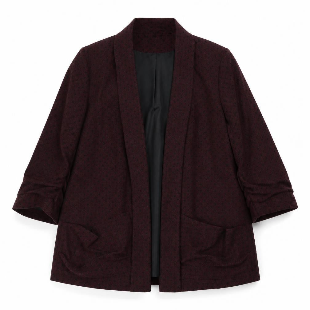 Front view of Marks & Spencer women’s purple polka dot polyester jacket suit jacket, size UK 16