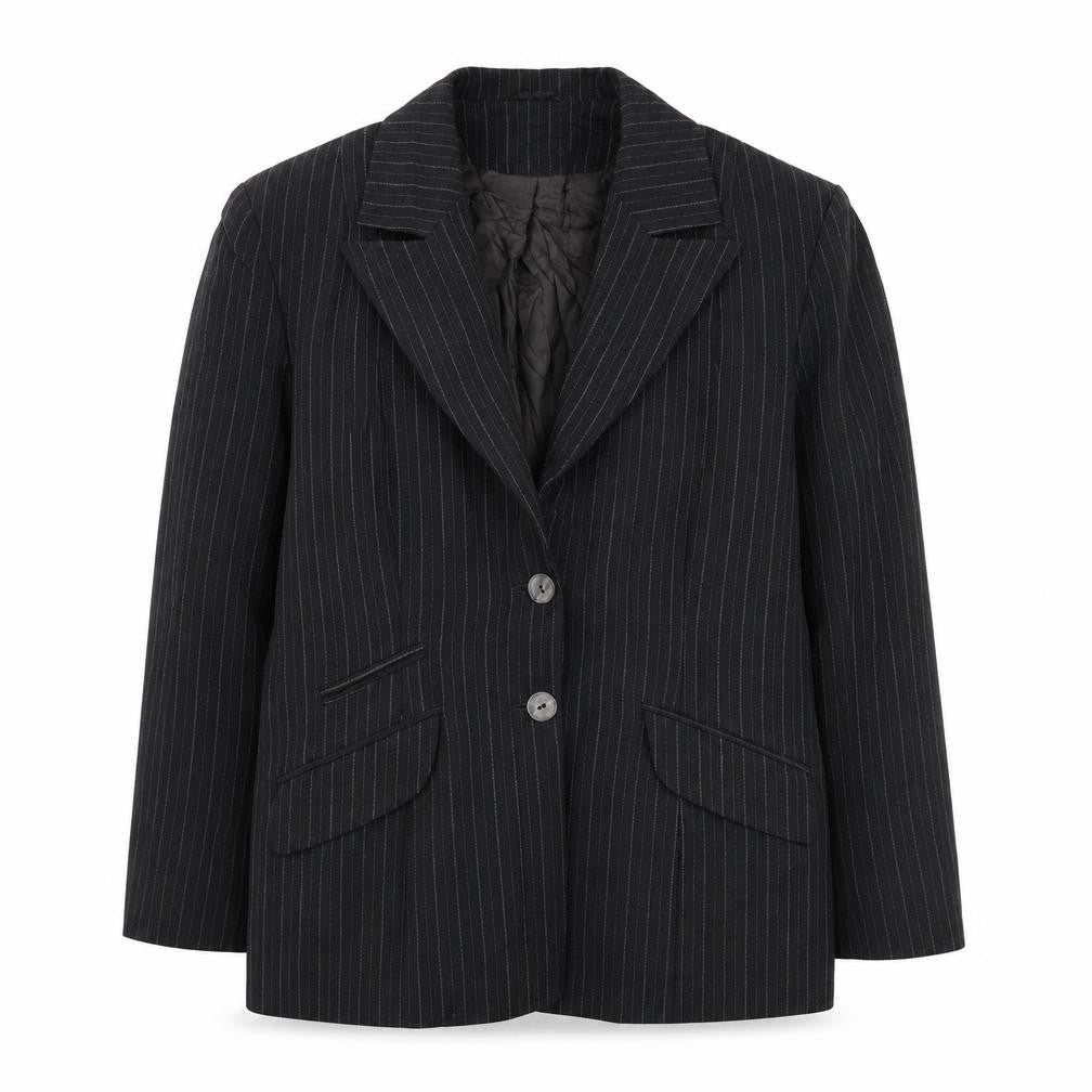Front view of The Collection women’s grey striped polyester jacket suit jacket, size UK 14
