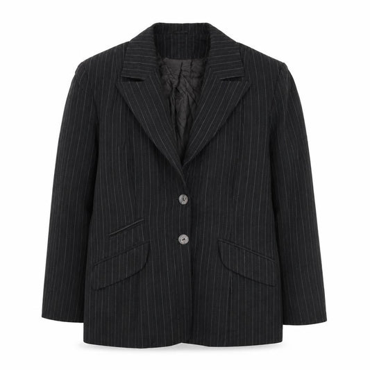 Front view of The Collection women’s grey striped polyester jacket suit jacket, size UK 14
