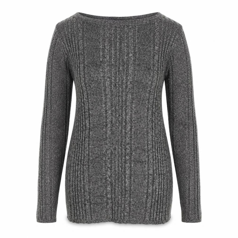 Front view of M7S women’s grey round neck viscose jumper, size UK 10