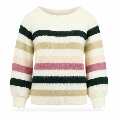 Miss Selfridge Womens Ivory Boat Neck Striped Acrylic Pullover Jumper Size 6
