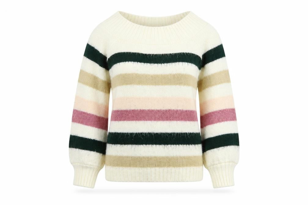 Miss Selfridge Womens Ivory Boat Neck Striped Acrylic Pullover Jumper Size 6