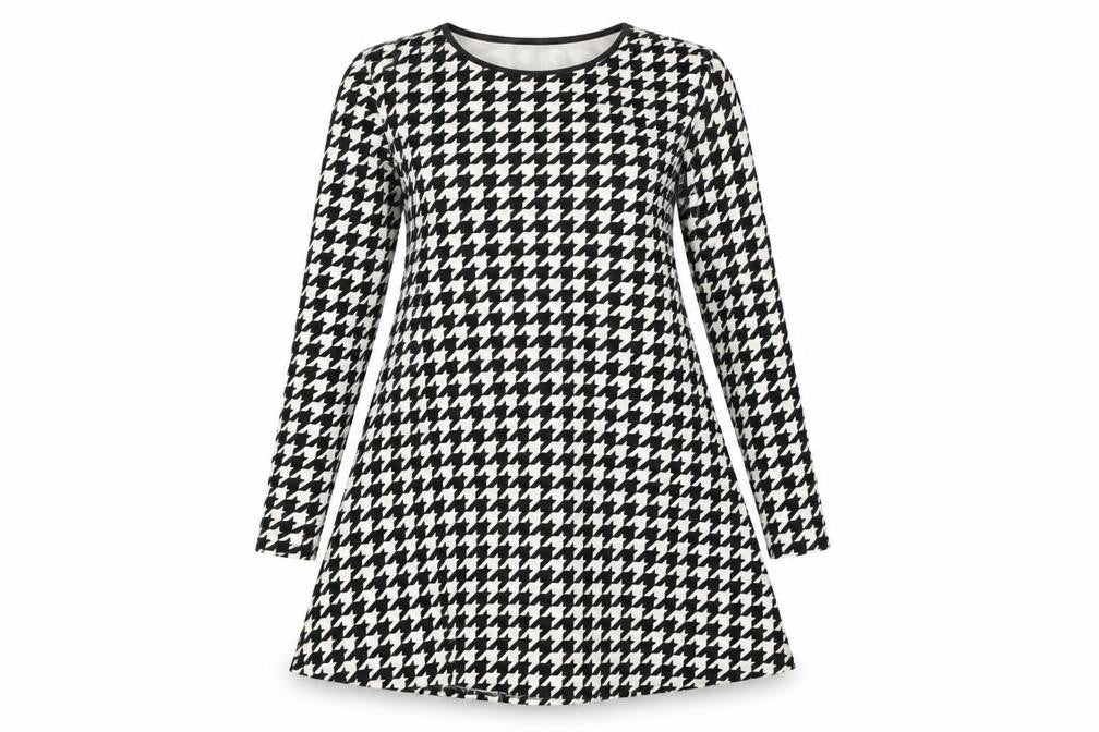 MissLook Womens Multicoloured Houndstooth Polyester Skater Dress  Size S  Round Neck