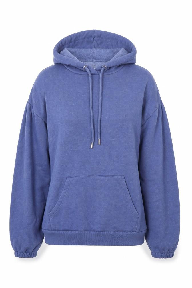 Front view of Matalan women’s blue polyester pullover hoodie, size S