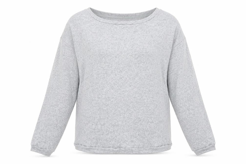 Front view of Avenue women’s grey round neck viscose jumper, size UK 12
