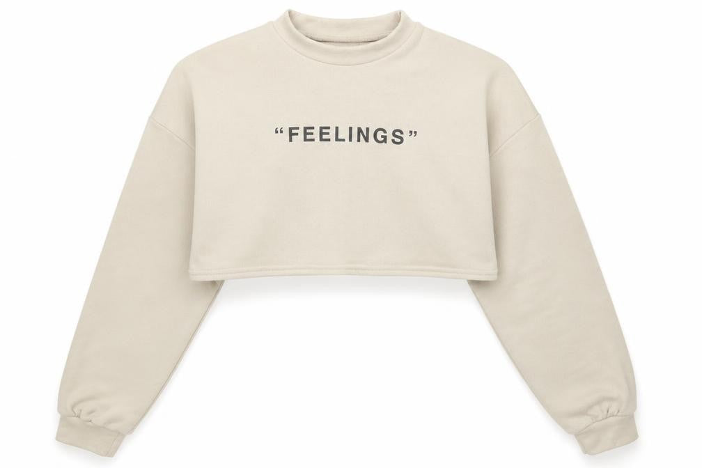 Front view of Missy women’s beige polyester pullover sweatshirt, size UK 8, - feelings