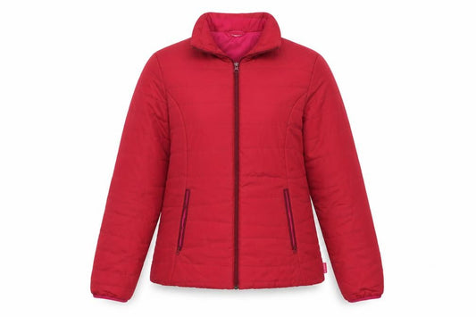 Front view of Decathlon women’s pink puffer jacket coat, size S