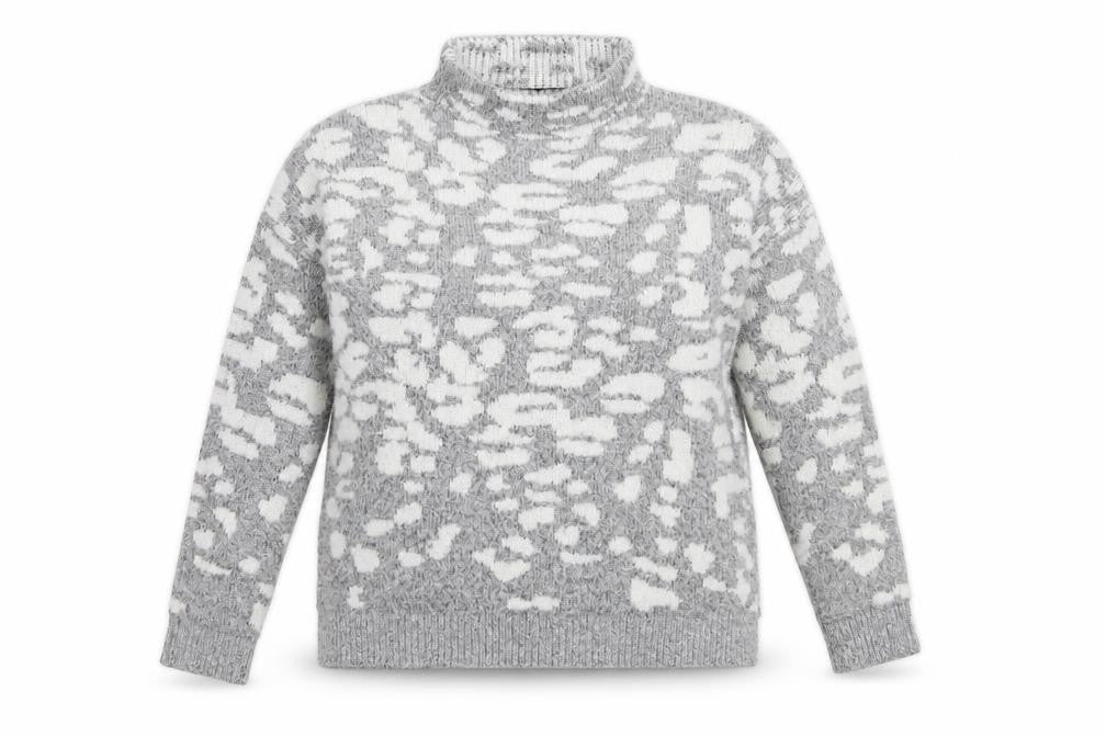 F&F Womens Grey Mock Neck Animal Print Acrylic Pullover Jumper Size 12