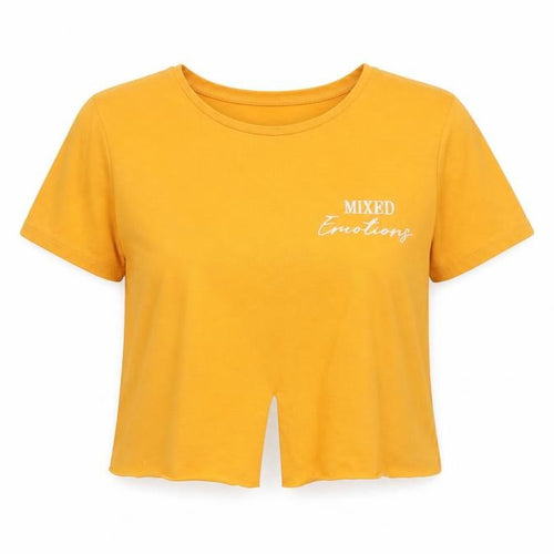 Primark Womens Yellow  Polyester Cropped T-Shirt Size XS Crew Neck - Mixed Emotions