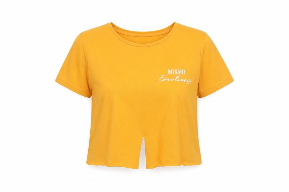 Primark Womens Yellow  Polyester Cropped T-Shirt Size XS Crew Neck - Mixed Emotions
