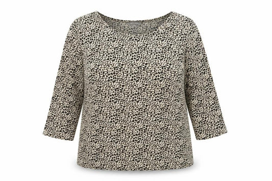 Front view of Principles women’s beige animal print viscose basic blouse, size UK 16, boat neck