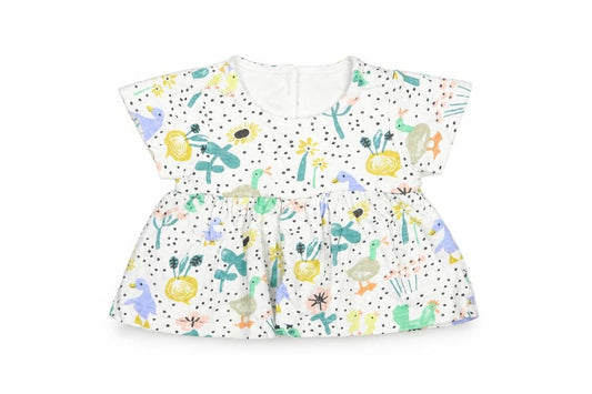 Front view of Marks & Spencer Baby White Geometric Cotton Basic T-Shirt, size 0-3, Months Crew Neck Button
