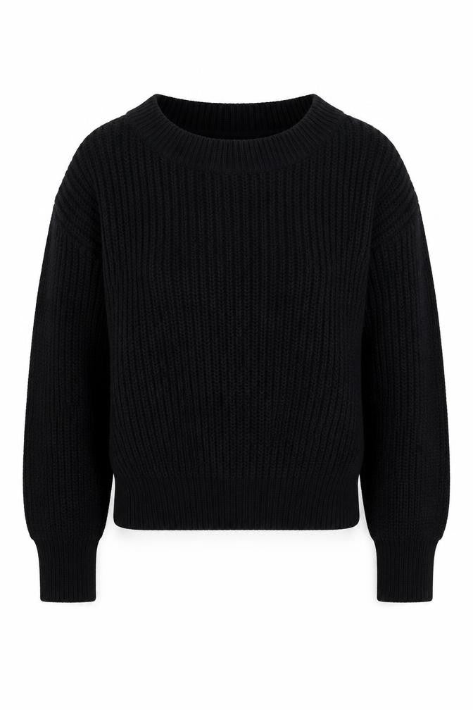 Front view of Boohoo women’s black round neck polyester jumper, size M