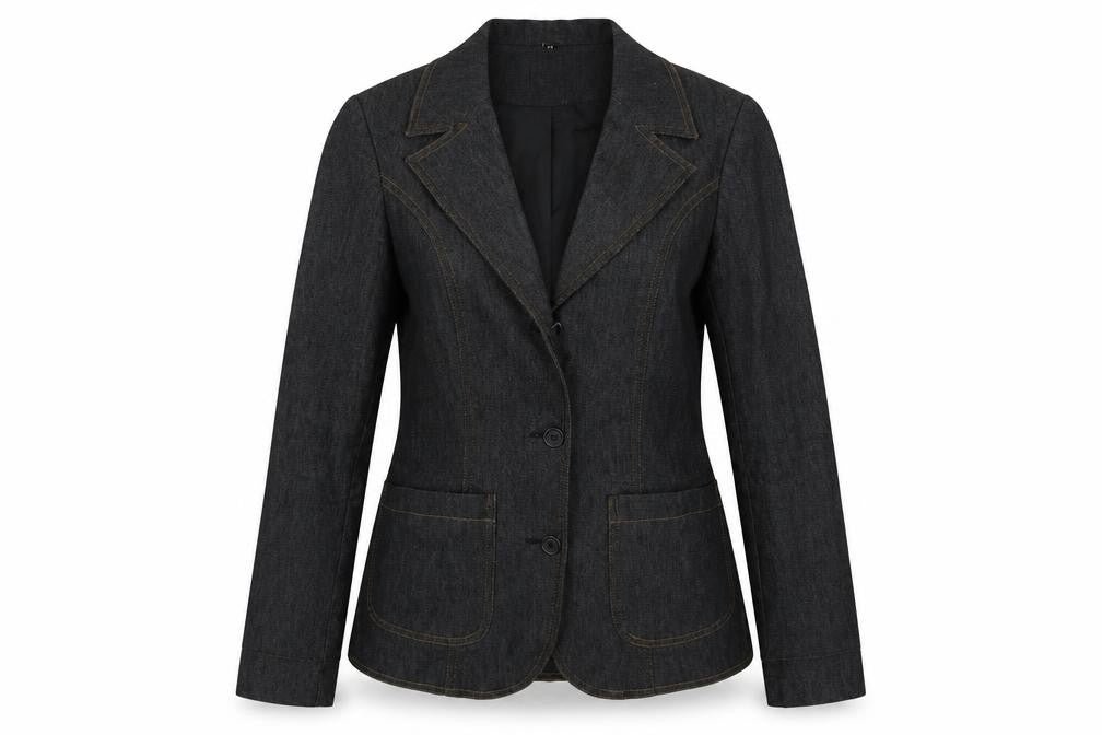 Front view of H&M women’s blue cotton jacket suit jacket, size M