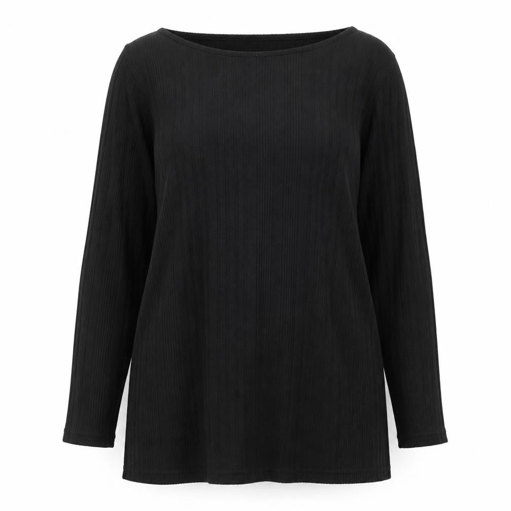 Front view of Nutmeg women’s black round neck polyester jumper, size UK 12