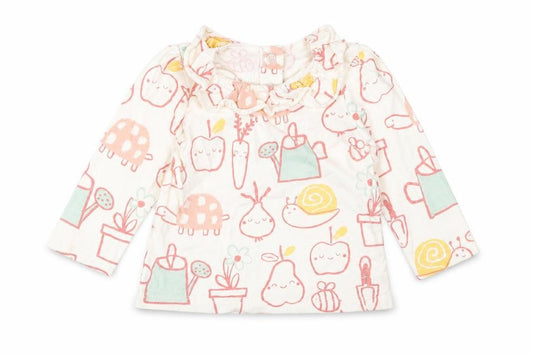 Front view of George girls’ white cotton basic casual, size 9-12, months round neck snap - home grown with love