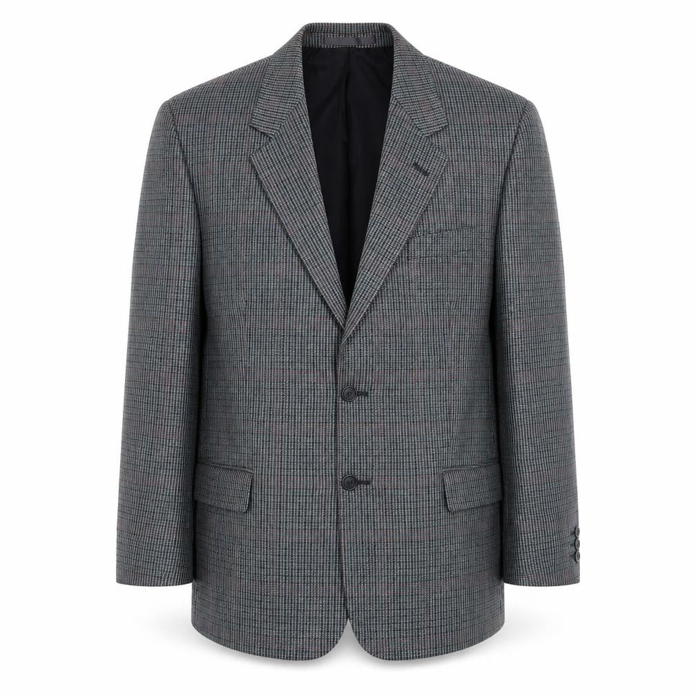 Front view of Debenhams men’s grey plaid wool jacket suit jacket, size 42
