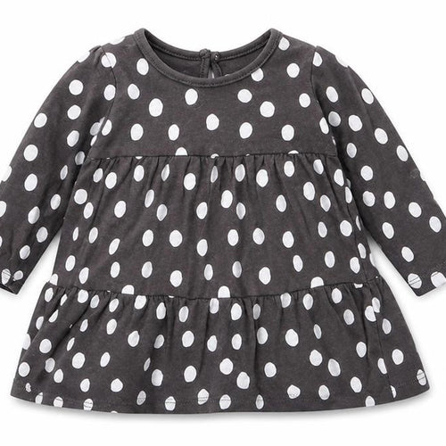 Primark Girls Grey Polka Dot 100% Cotton Fit & Flare  Size 6-9 Months  Crew Neck Pullover