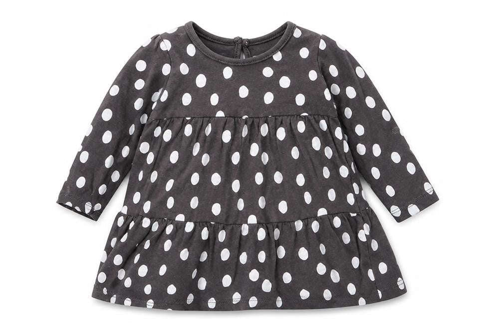 Primark Girls Grey Polka Dot 100% Cotton Fit & Flare  Size 6-9 Months  Crew Neck Pullover