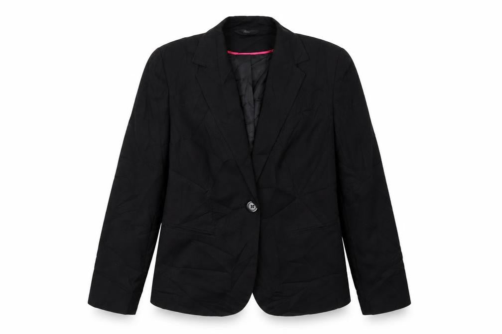 Front view of BHS women’s black jacket blazer, size UK 12, button