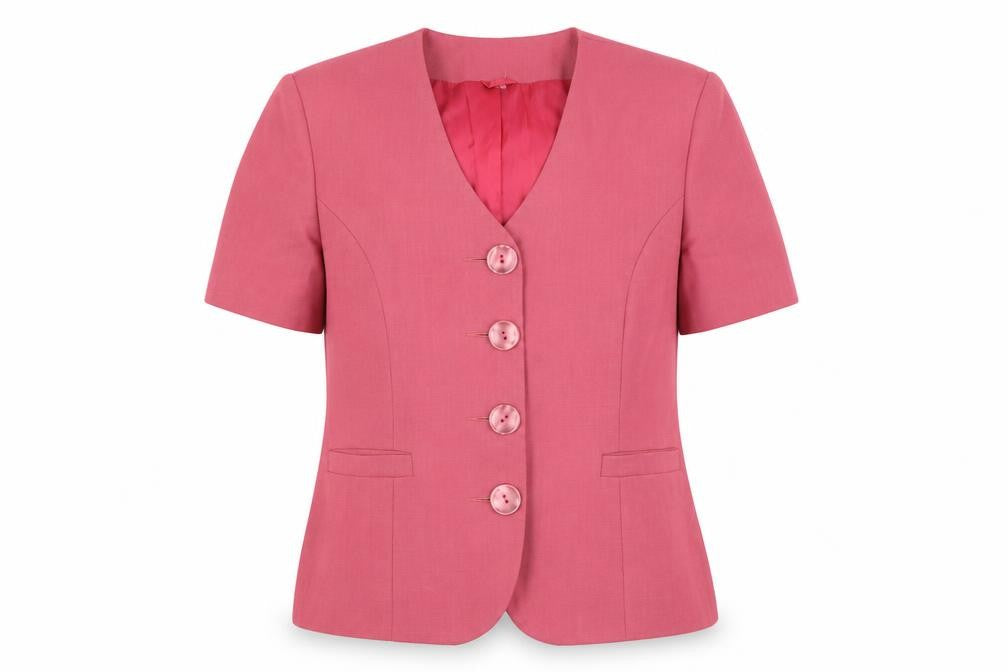 Front view of Kesta women’s pink jacket, size L, button