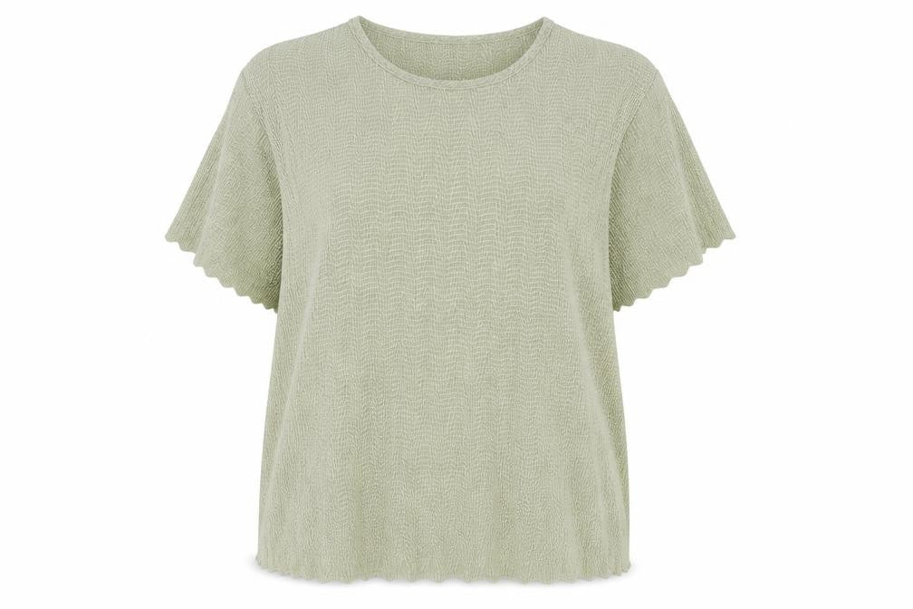 Front view of SARAH HAMILTON women’s green round neck polyester jumper, size UK 16