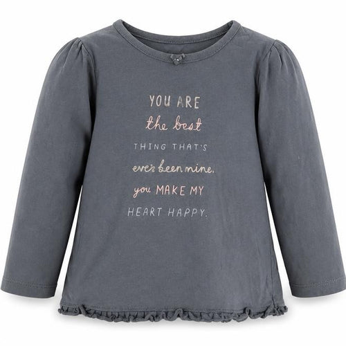 George Girls Grey  Cotton Basic T-Shirt Size 9-12 Months Round Neck  - Slogan