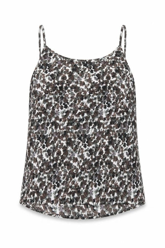 Front view of Next women’s multicoloured geometric polyester camisole tank, size UK 12, square neck