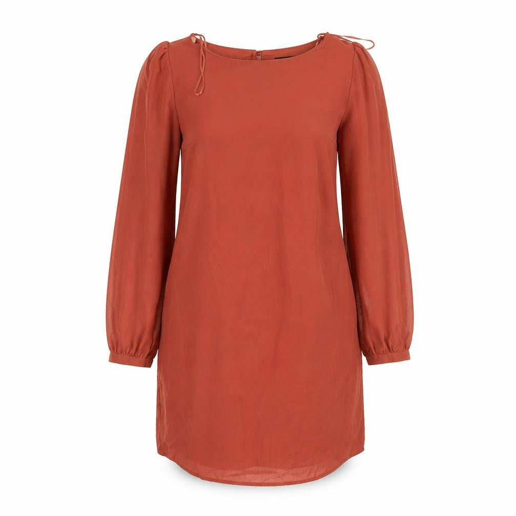 Front view of Atmosphere women’s orange polyester sheath, size UK 10, round neck