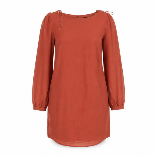 Front view of Atmosphere women’s orange polyester sheath, size UK 10, round neck