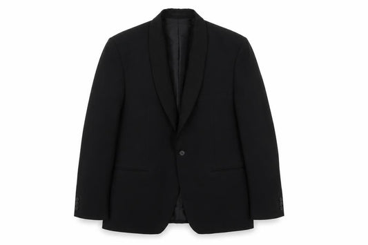 Front view of C&A men’s black polyester jacket suit jacket, size 42