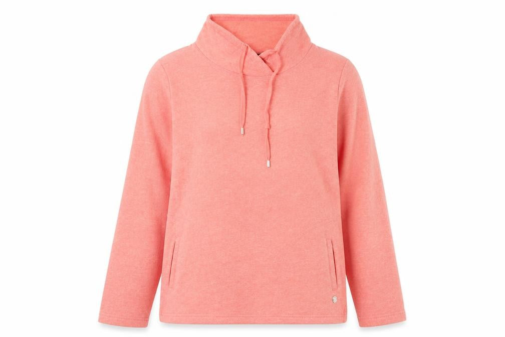 Front view of Emreco women’s orange cotton pullover sweatshirt, size UK 10, drawstring
