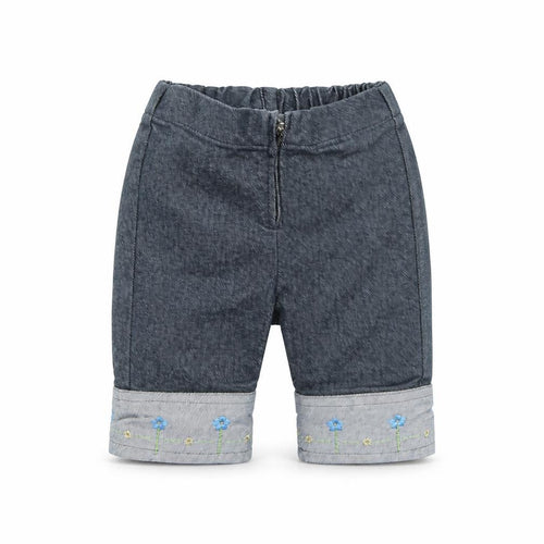 United Colors of Benetton Girls Blue Floral Polyester Cropped Jeans Size 12 Months  Zip