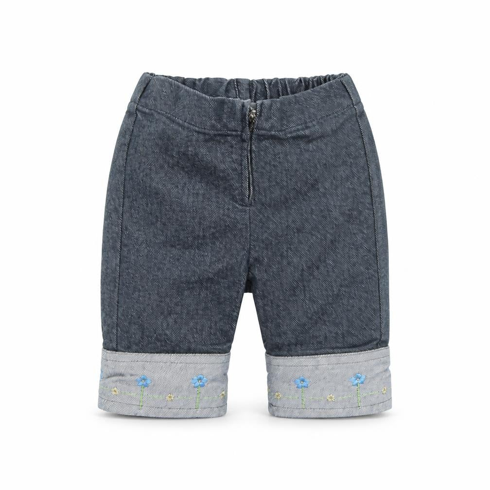 United Colors of Benetton Girls Blue Floral Polyester Cropped Jeans Size 12 Months  Zip