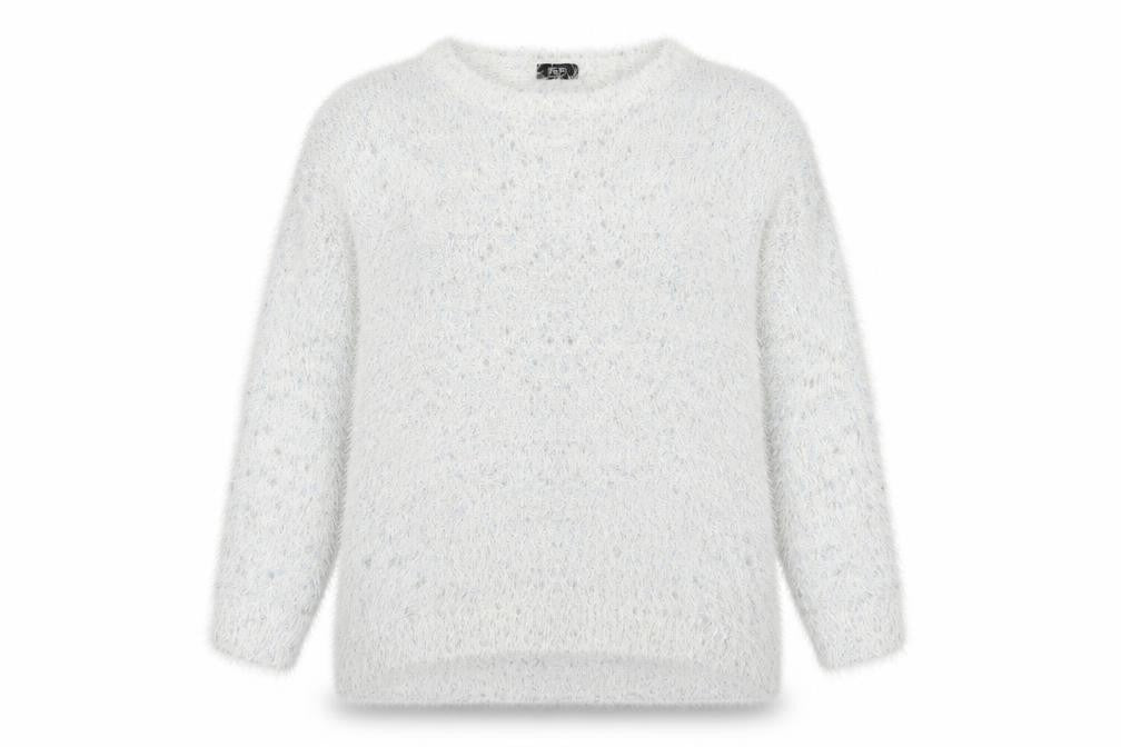 Front view of F&F women’s white crew neck polyamide jumper, size UK 12