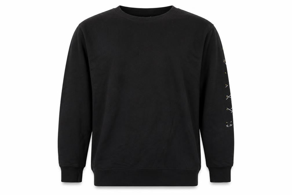 Front view of AWD men’s black cotton pullover sweatshirt, size L, - symbols