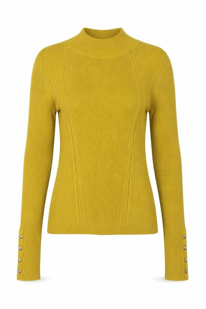 Front view of Topshop women’s yellow round neck viscose jumper, size UK 10