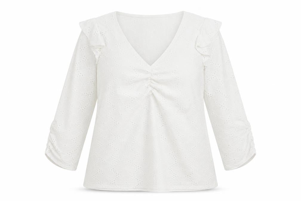 Front view of khost women’s white floral polyester basic t-shirt, size UK 12, v-neck