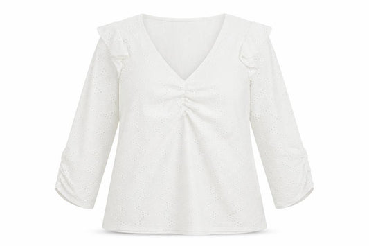 Front view of khost women’s white floral polyester basic t-shirt, size UK 12, v-neck