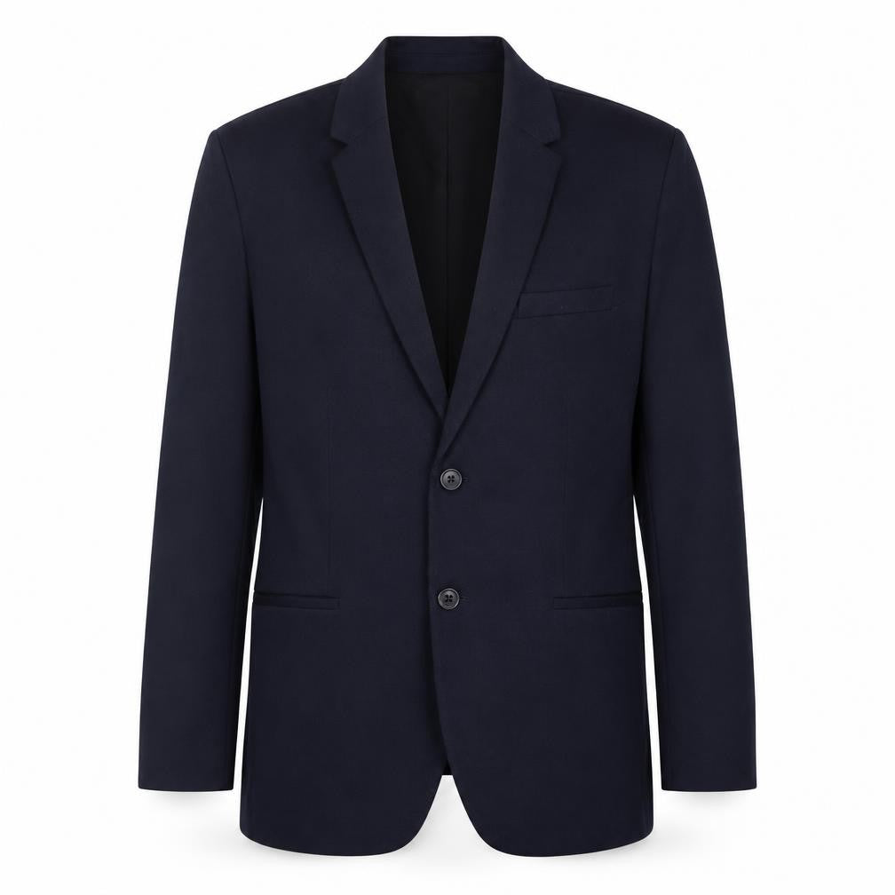 Front view of Zara men’s blue polyester jacket suit jacket, size XL