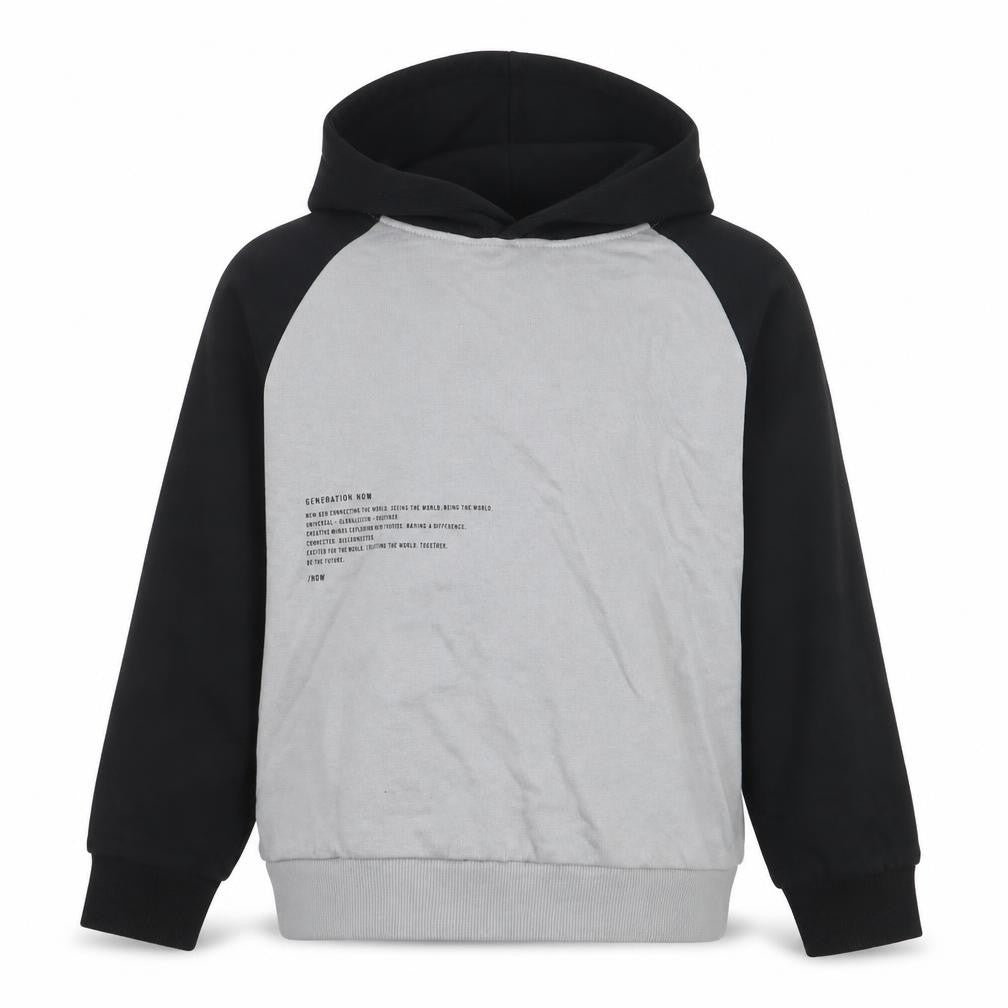 Front view of NAME IT boys’ grey colourblock 100% cotton pullover hoodie, size 7-8, years pullover